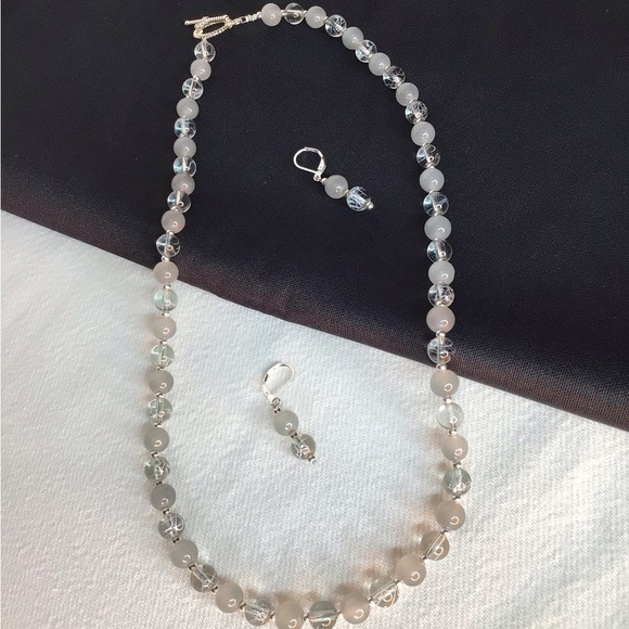 Silver and Smokey Crystal Necklace and Earring Set - Picture 5 of 8